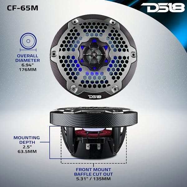 CF-65M-DIMENSIONS_1_3000x DS18 CF-65M MARINE SPEAKERS - 6.5" 2-Way Coaxial Marine Speakers with RGB LED